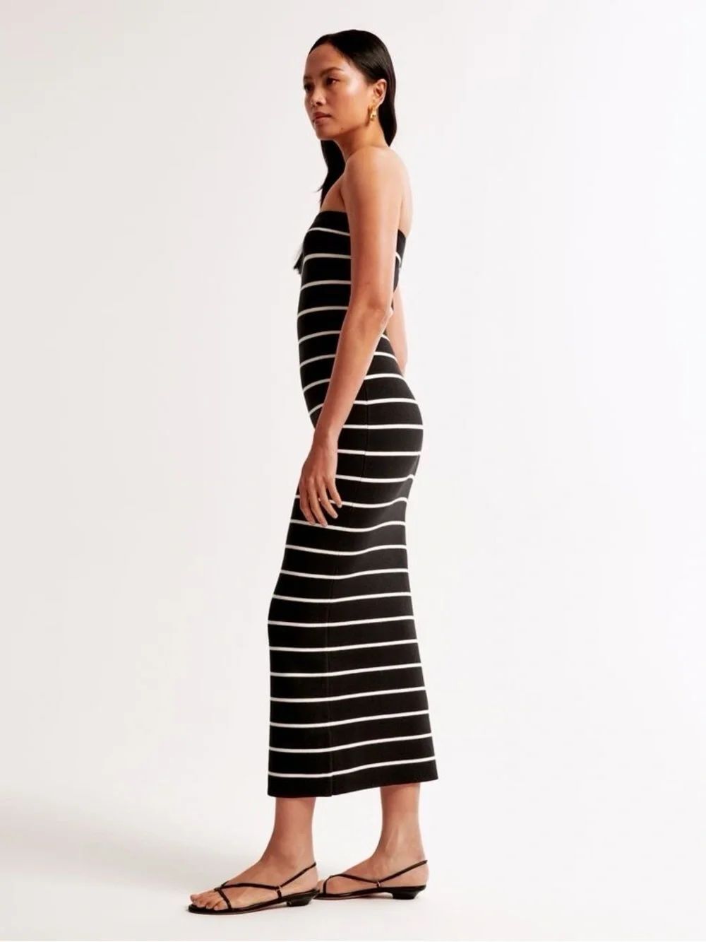 NWT Abercrombie & Fitch | Strapless Midi Sweater Dress | stripes black white - Picture 2 of 6